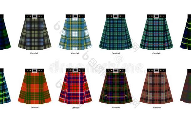 比喻关于苏格兰褶裥短裙或裙子从不同的宗族格子呢.简化