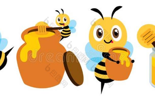 漫画漂亮的蜜蜂平的艺术吉祥物放置.漫画漂亮的蜜蜂和用<strong>磨刀</strong>石磨