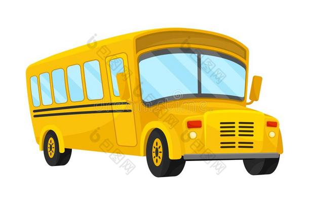 黄色的学校公共汽车关于角落预测和弧形的屋顶矢量我