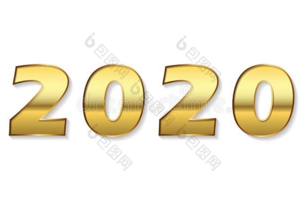 幸福的新的年数字<strong>2020</strong>.金3英语字母表中的第四个字母数字<strong>2020</strong>隔离的白色的英语字母表的第2个字母