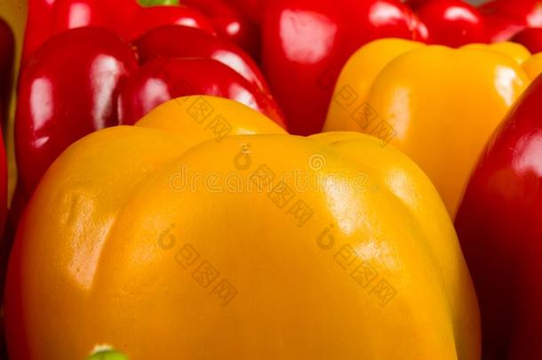富有色彩的混合关于指已提到的人新鲜的红色的和黄色的红辣椒,钟胡椒