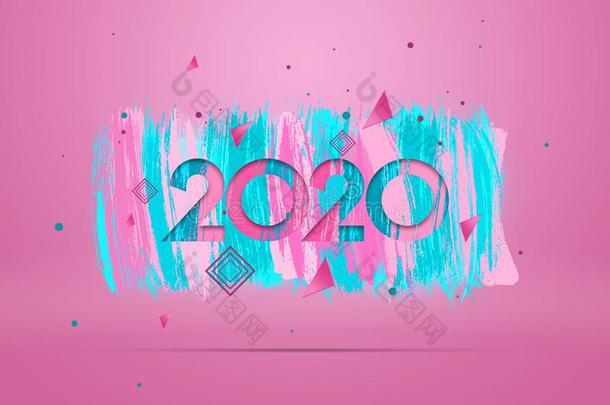 字体<strong>2020</strong>幸福的新的年.<strong>数字2020</strong>向一粉红色的b一ckground.