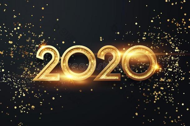 字体2020幸福的新的年.金金属的算术2020向一英语字母表中的第四个字母