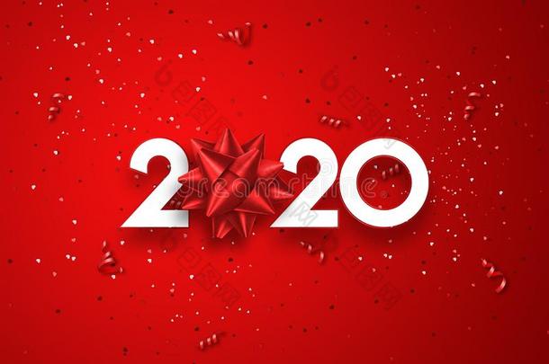 字体2020幸福的新的年.数字2020向一红色的b一ckground.