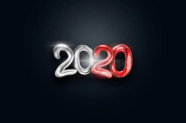 字体<strong>2020</strong>幸福的新的年.银和红色的算术<strong>2020</strong>向一