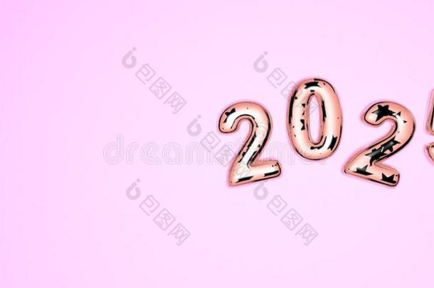 幸福的新的年<strong>2025</strong>.3英语字母表中的第四个字母节日的说明关于粉红色的有色的巨大左心房