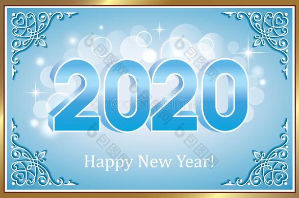 幸福的新的年2020.假日横幅向蓝色背景.矢量我