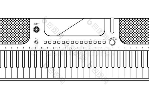 线条电子钢琴向白色的背景.键盘钢琴音乐的