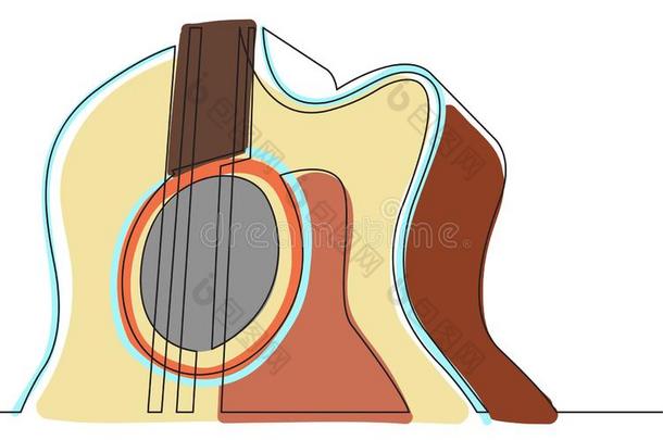 连续的线条绘画关于听觉的<strong>吉他</strong>特写镜头看法