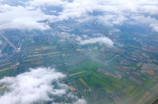 空气的看法,风景美丽的关于稻田或稻田Greece希腊