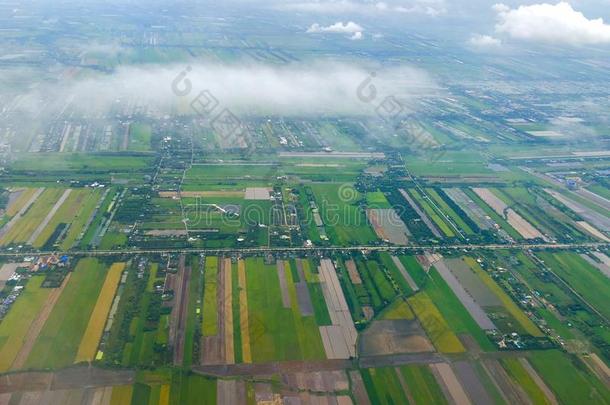 空气的看法,风景美丽的关于稻田或稻田Greece希腊