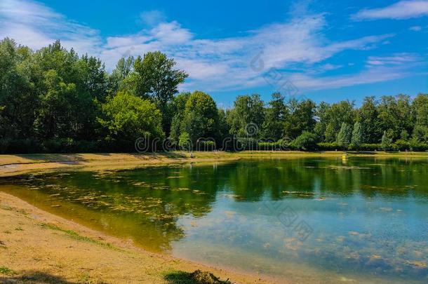 莫斯科,俄罗斯帝国-六月22,2019:池塘采用索科尔尼基公园