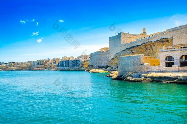 风景和老的堡垒圣人般的人安吉洛,-比尔古,马耳他