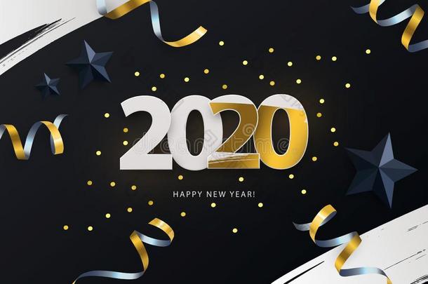 幸福的新的<strong>2020</strong>年.白色的金纸算术<strong>2020</strong>隔离的向英语字母表的第2个字母