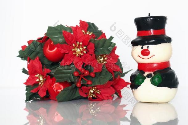 圣诞节作品,雪人和红色的花