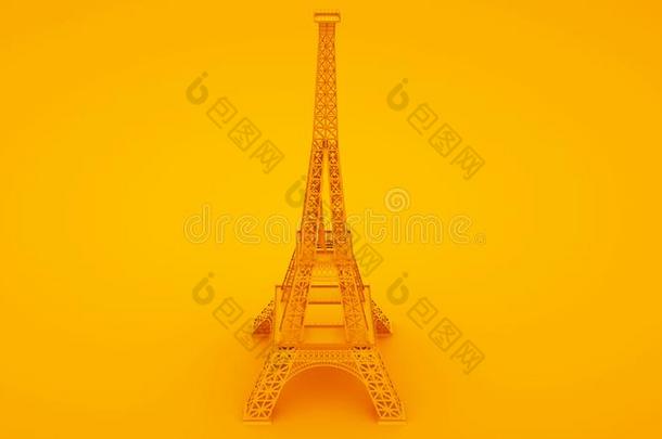 黄色的Eiffel语言塔隔离的向黄色的背景.3英语字母表中的第四个字母illustrati