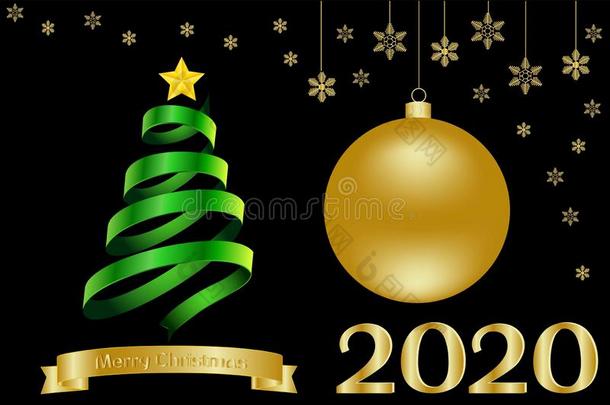 祝贺向圣诞节2020.圣诞节树和一金色的