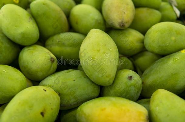 质地关于绿色的多汁的新鲜的芒果成果.组关于新鲜的绿色的英语字母表的第13个字母