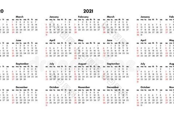 日历为2020,2021和2022隔离的向一白色的b一ckground
