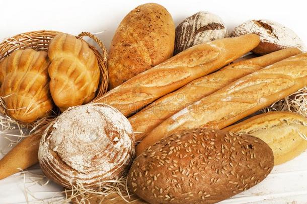 几个的类型关于面包向白色的背景