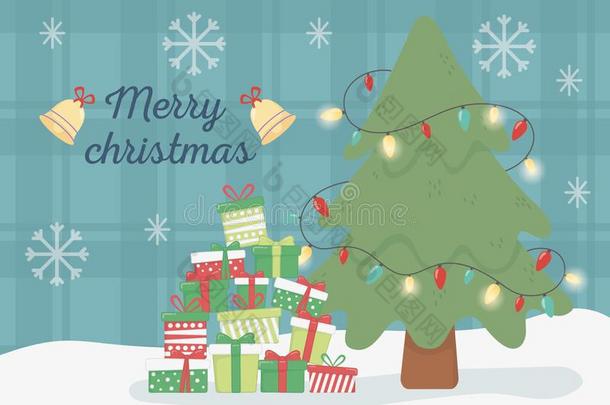 树光礼物和钟庆祝愉快的圣诞节海报