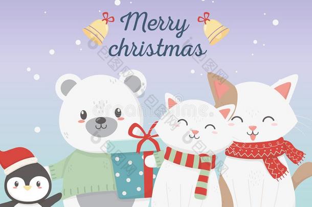 漂亮的熊catalogues<strong>商品</strong>目录和企鹅和赠品庆祝愉快的<strong>圣诞</strong>节