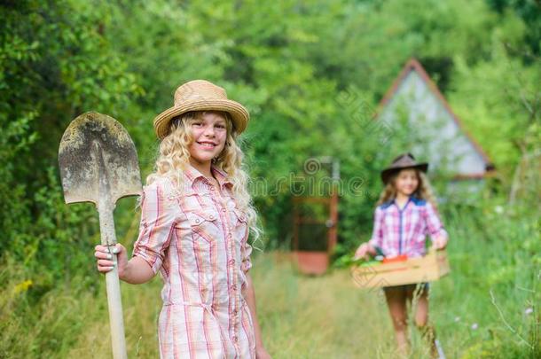 int.哈喽.小孩拿住园艺工具.小的女孩农场主和铲子