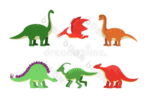 巨大的大的恐龙关于不同的方式和颜色矢量图解