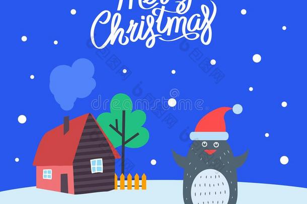 愉快的圣诞节招呼海报企鹅矢量