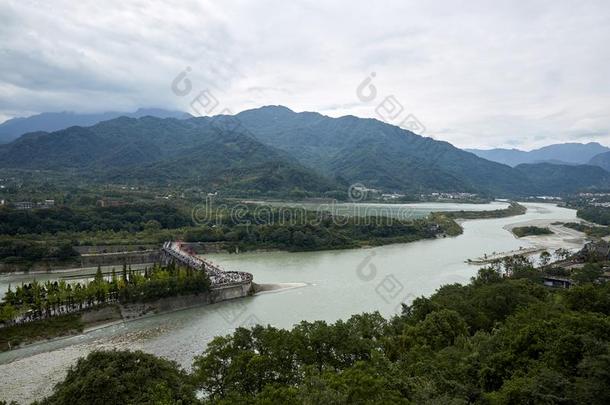 杜<strong>江</strong>岩水坝全景画,四川,中国