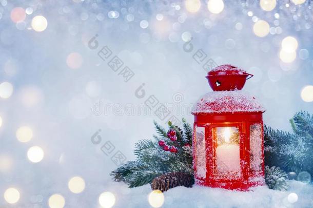 冬装饰背景关于圣诞节蒙灯笼和冷杉