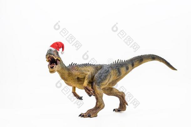 异龙,恐龙和圣诞节帽子向白色的背景