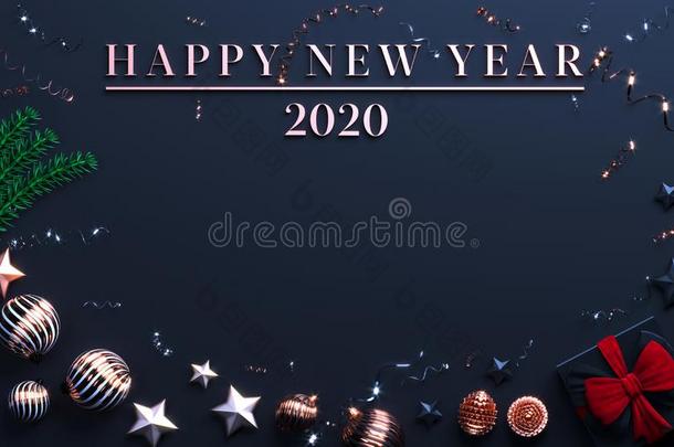 幸福的新的年2020.圣诞节黑的背景和位为英语字母表的第20个字母