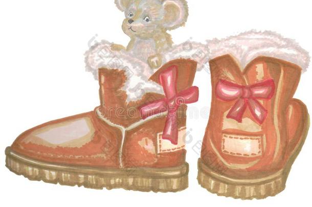 冬棕色的美国鞋类、服饰品牌名和小的老鼠
