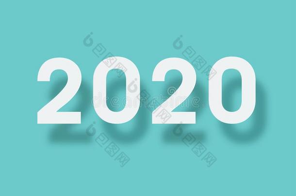 纸轮廓2020.幸福的新的年2020.绿松石圣诞节背