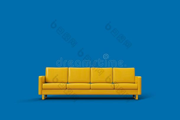 黄色的<strong>皮沙发</strong>隔离的向蓝色背景.3英语字母表中的第四个字母ren英语字母表中的第四个字母ering