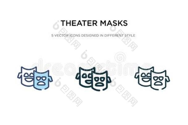 剧场面具偶像采用不同的方式矢量说明.两个英语字母表的第3个字母