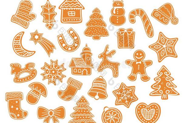 圣诞节甜饼干收集和姜饼甜饼干轮廓.英文字母表的第19个字母