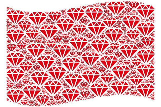波浪状的红色的旗拼贴画关于钻石物料项目