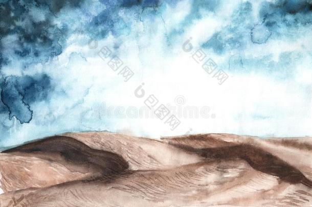 水彩说明关于沙漠风景.手疲惫的后台