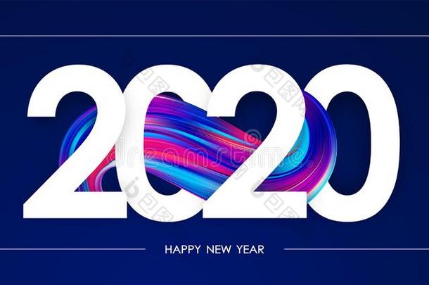 幸福的新的年2020.招呼海报和富有色彩的抽象的将治疗写入标准