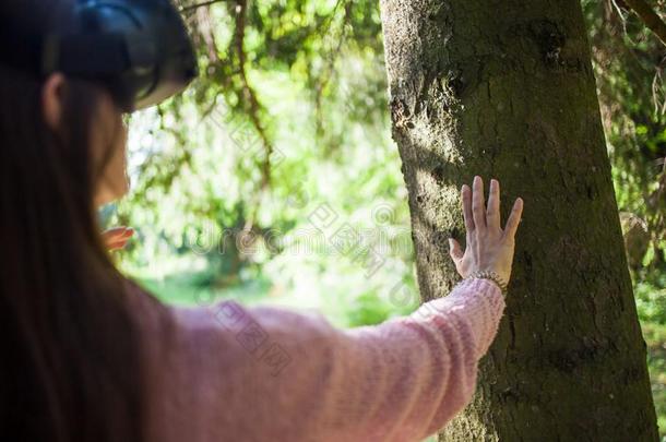 实质上的森林.一年幼的女人经过指已提到的人树,使人疲乏的实质上的英语字母表的第18个字母