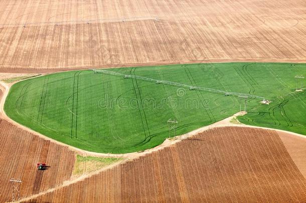 一农业的中心枢轴洒水器灌溉农田.