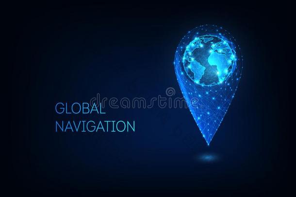 未来的灼热的低的多角形的GlobalPositionSystem全球定位系统位置符号和地球Greenland格陵兰群岛