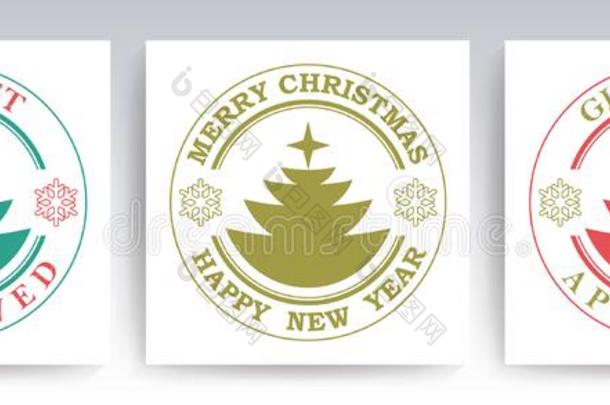 圣诞节圆形的邮票和一轮廓关于一圣诞节树一nd