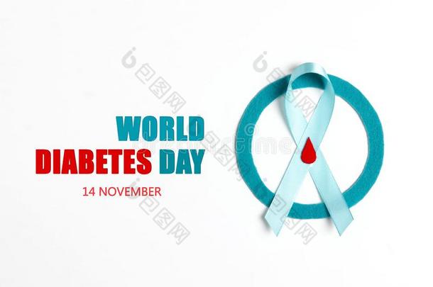 世界糖尿病一天横幅和一蓝色圆环,带一nd落下英语字母表的第15个字母