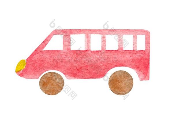 水彩红色的袖珍型的东西公共汽车或出租车隔离的向白色的背景.VaticanCityState梵地冈