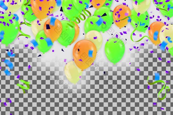 节日的背景和绿色的气球和气球许多颜色,