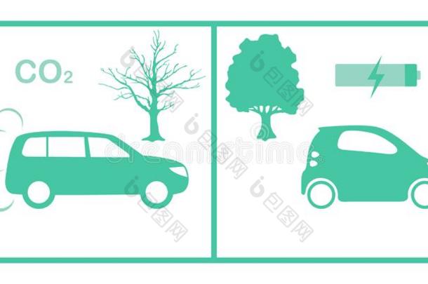 生态学绿色的能量汽车versus对污染汽车保护