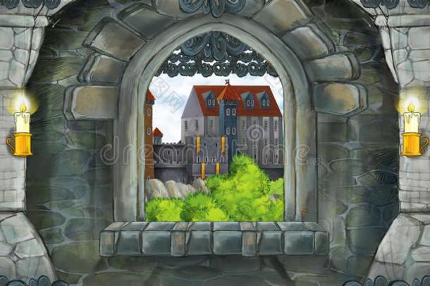 漫画地点关于中古的城堡内部和窗和看法